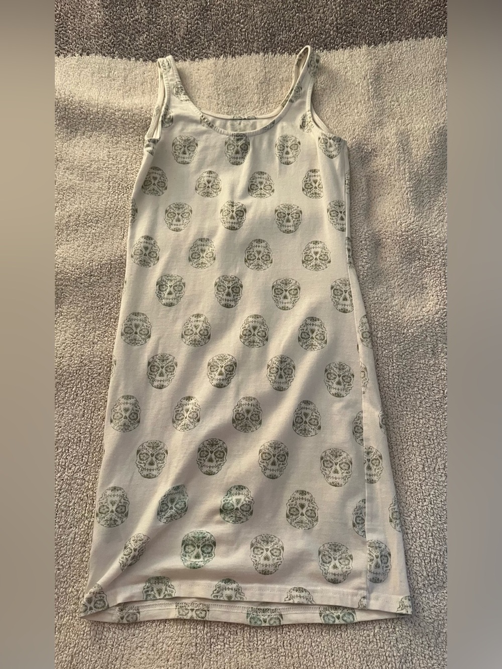 Divided H&M White Metallic Teal Gray Skull Print Summer Dress Size 6